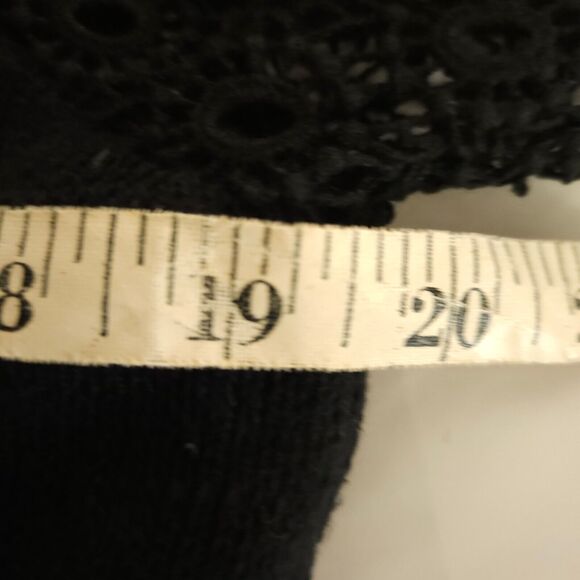 Lucky Brand Womens Large Black 3/4 Lace Sleeve Crew Neck Linen Blend Sweater - Picture 7 of 9